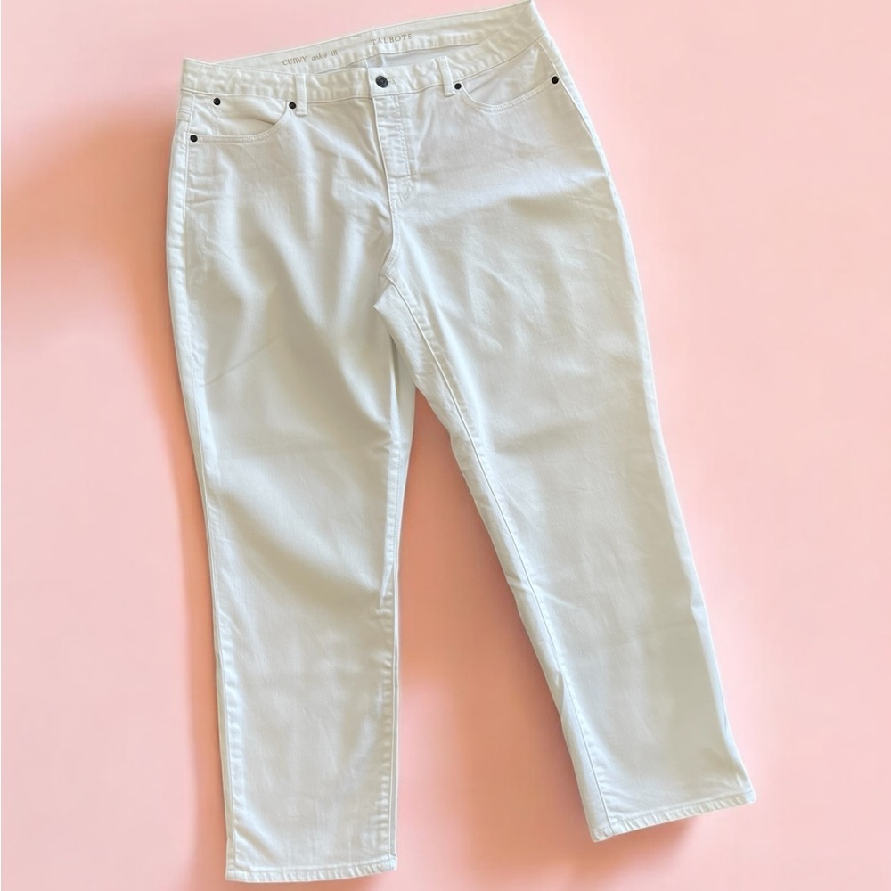 Talbots Curvy Ankle White Denim Jeans Sz 18 Straight Legs Cotton/Spandex Blend